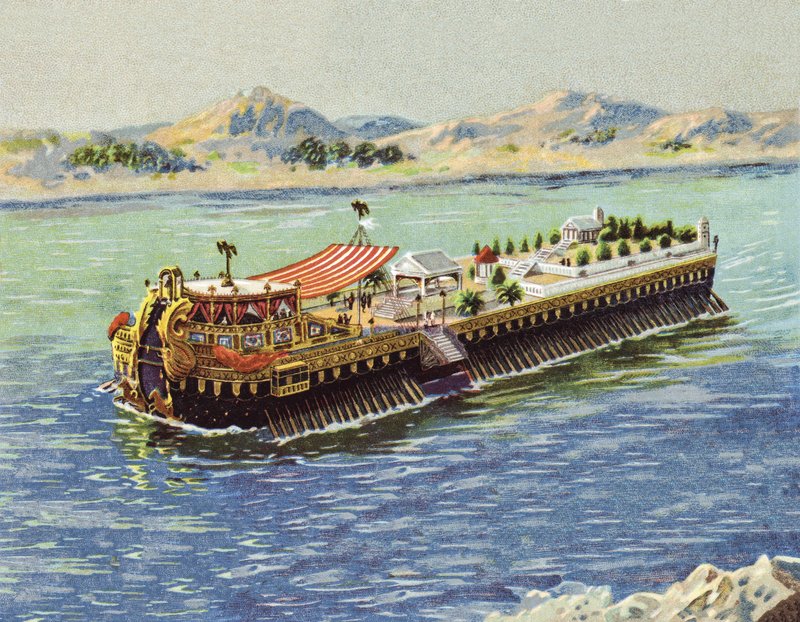Galera del emperador Calígula en el lago Nemi, Italia (cromolito) de European School