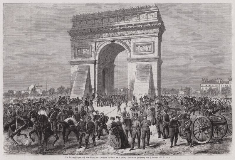 Soldados alemanes en el Arco de Triunfo, París, después de asegurar la victoria en la Guerra Franco-Prusiana, 2 de marzo de 1871 de European School