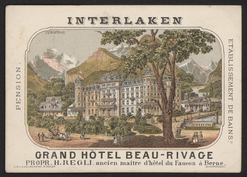 Grand Hotel Beau-Rivage, Interlaken (grabado coloreado) de European School