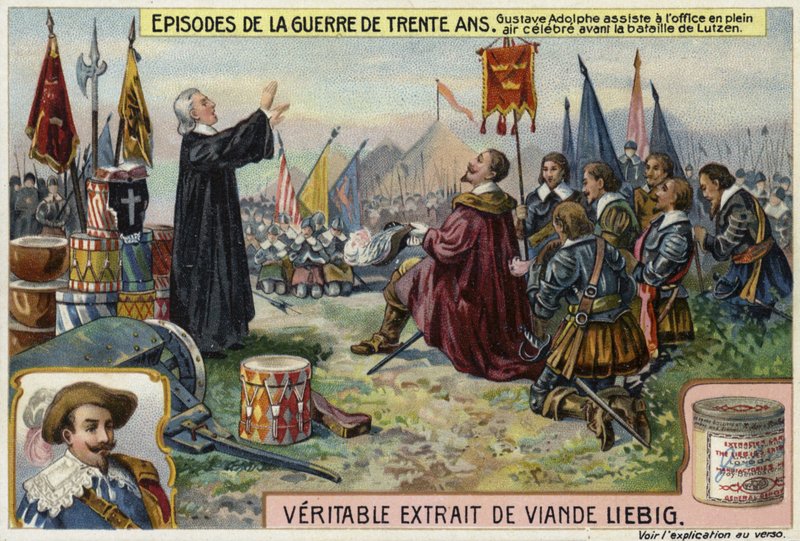 Gustavo Adolfo de Suecia asiste a un servicio al aire libre antes de la Batalla de Lützen, Alemania, 1632 de European School