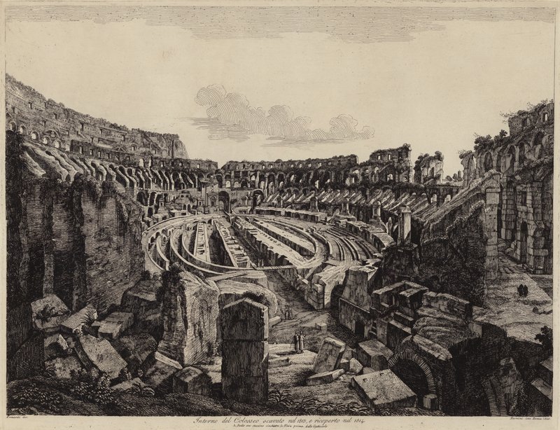 Interior del Coliseo en Roma, excavado en 1813 y abierto en 1814 de European School