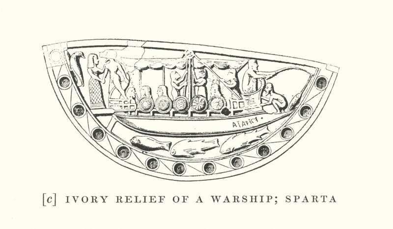 Relieve en marfil de un buque de guerra; Esparta (litografía) de European School
