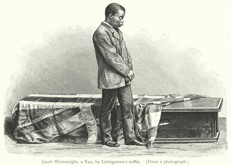 Jacob Wainwright, un Yao, junto al ataúd de Livingstone de European School