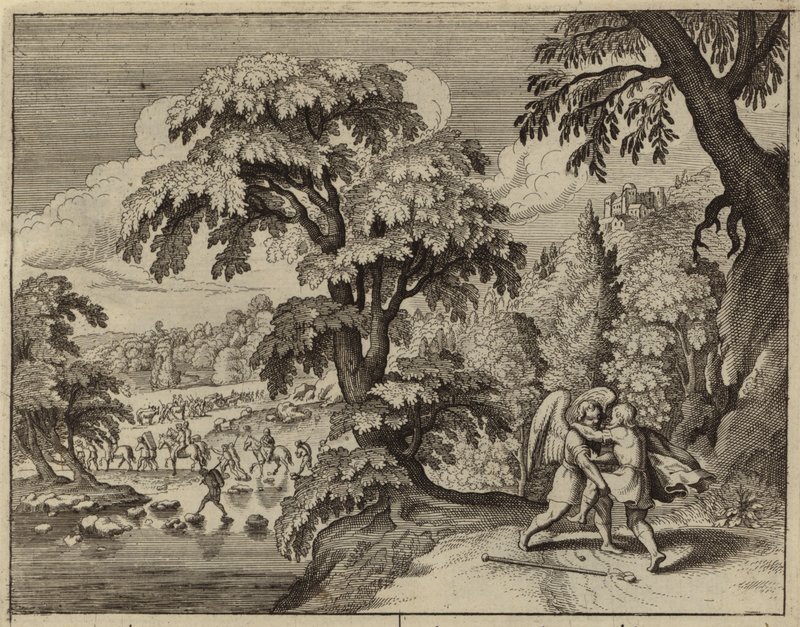 Jacob luchando con el Ángel (grabado) de European School