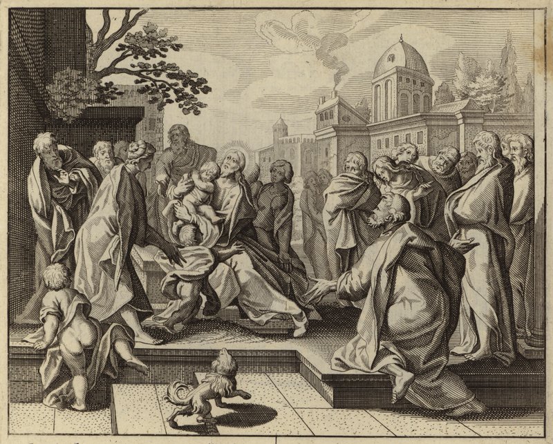 Jesucristo bendiciendo a los niños pequeños (grabado) de European School