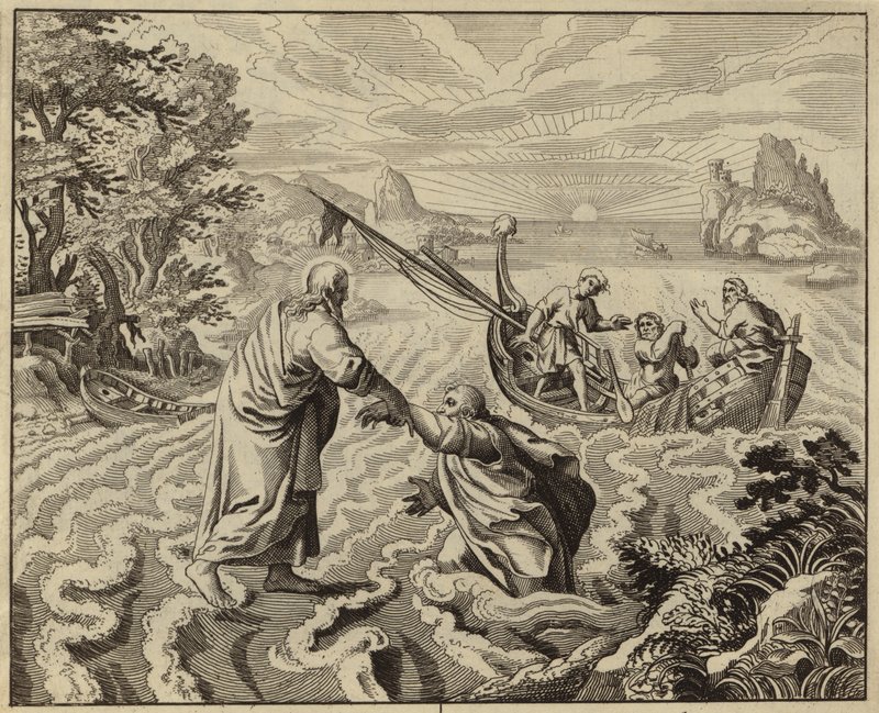 Jesucristo caminando sobre el Mar de Galilea (grabado) de European School