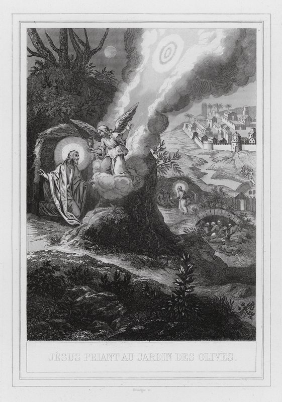 Jesús orando en el Huerto de los Olivos (grabado) de European School
