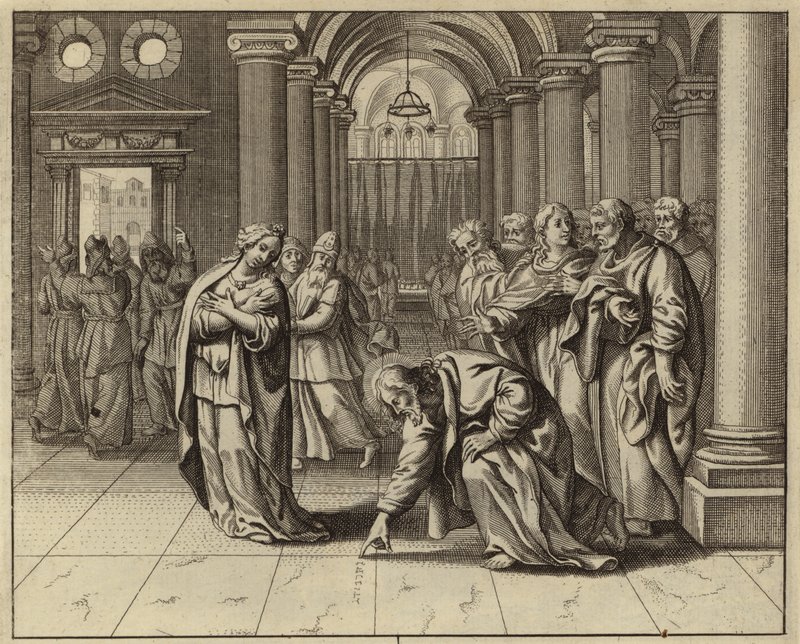 Jesús y la mujer sorprendida en adulterio (grabado) de European School