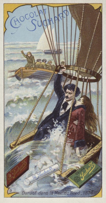El globo de Jules Duruof descendiendo en el Mar del Norte, 1874 de European School