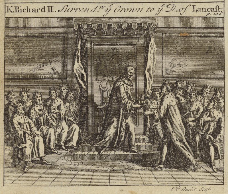 El Rey Ricardo II entregando la corona de Inglaterra a Enrique Bolingbroke, Duque de Lancaster, 1399 de European School