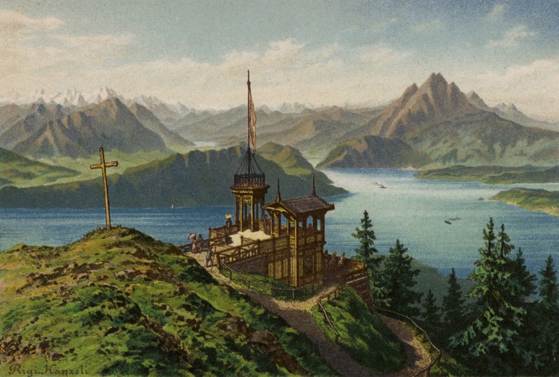 Lago de Lucerna: Rigi-Kanzeli (litografía en color) de European School