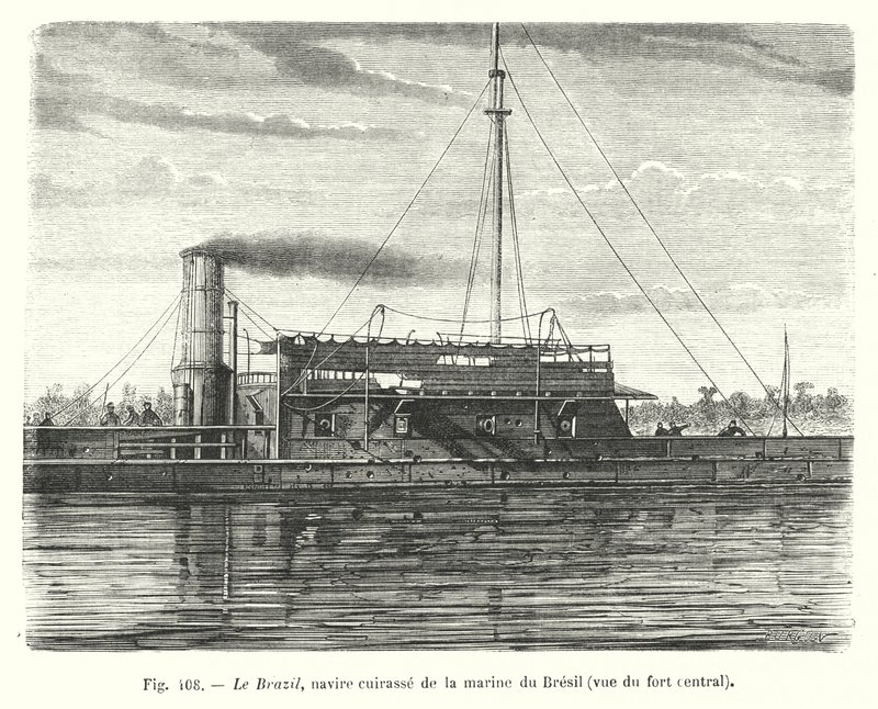 El Brazil, buque acorazado de la marina de Brasil, vista del fuerte central de European School