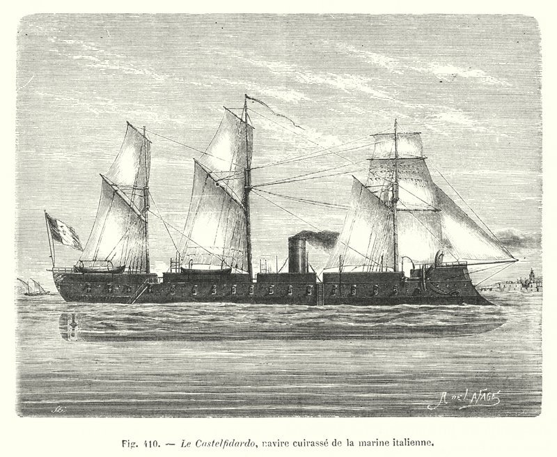 El Castelfidardo, buque acorazado de la marina italiana (grabado) de European School