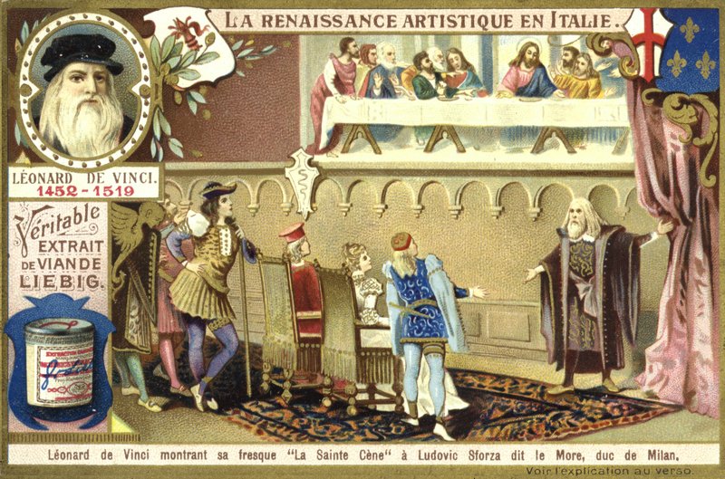 Leonardo da Vinci mostrando su fresco de La Última Cena a Ludovico Sforza, Duque de Milán de European School