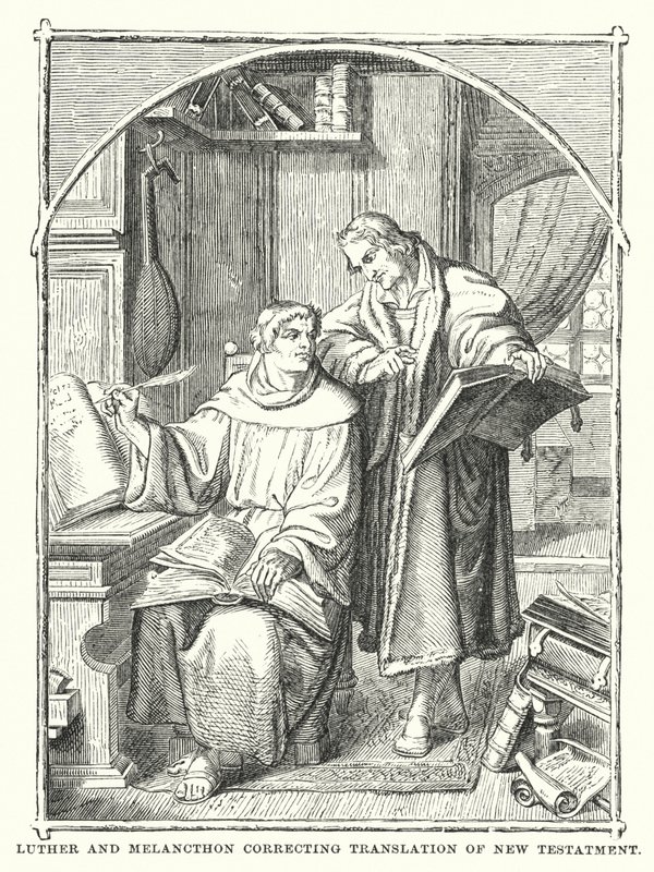 Lutero y Melanchthon corrigiendo la traducción del Nuevo Testamento de European School