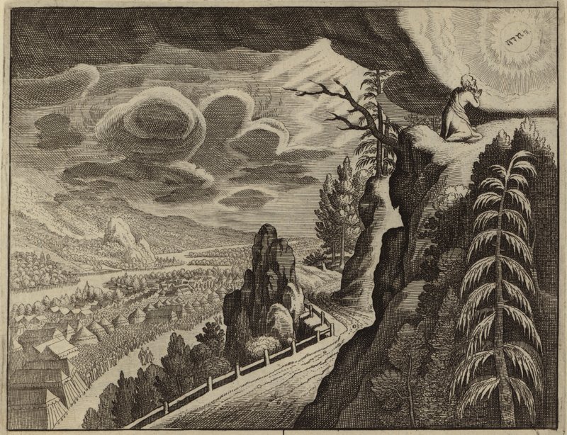 Moisés hablando con Dios en el monte Sinaí (grabado) de European School