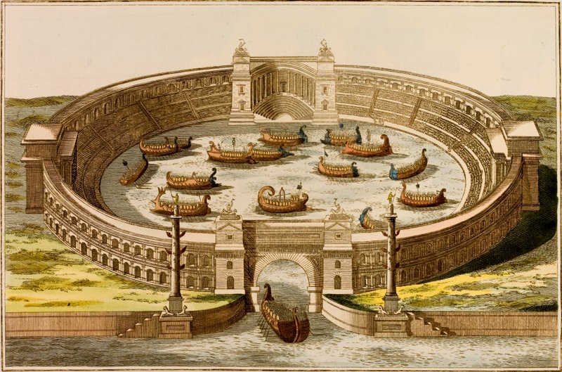 Naumaquia, edificio utilizado para escenificar batallas navales para entretenimiento público en la Antigua Roma de European School