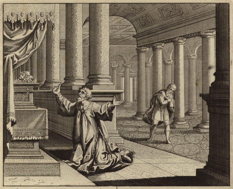 Parábola del fariseo y el recaudador de impuestos (grabado) de European School