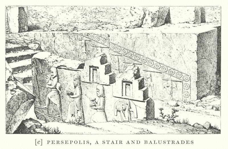 Persépolis, una escalera y balaustradas (litografía) de European School