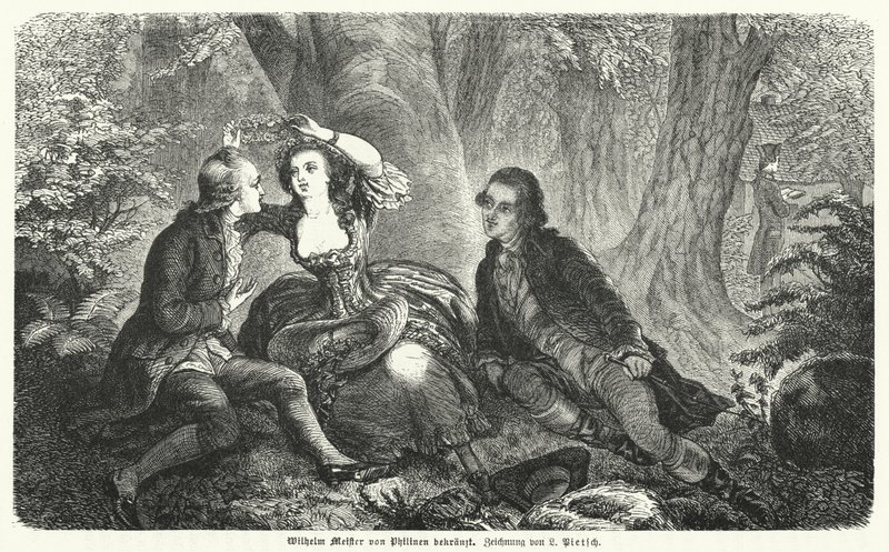 Philinen coronando a Wilhelm Meister con una corona: escena de la novela Wilhelm Meisters Lehrjahre de Johann Wolfgang Goethe de European School