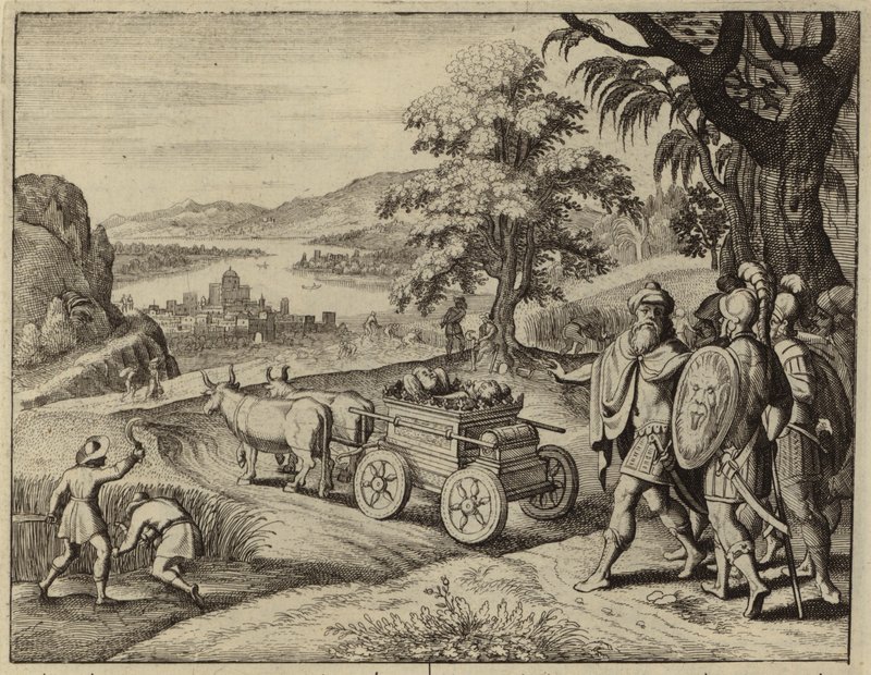 Filisteos devolviendo el Arca de la Alianza a los israelitas (grabado) de European School