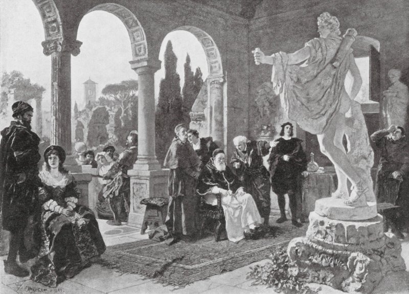 El Papa Julio II y el Apolo Belvedere (litografía) de European School