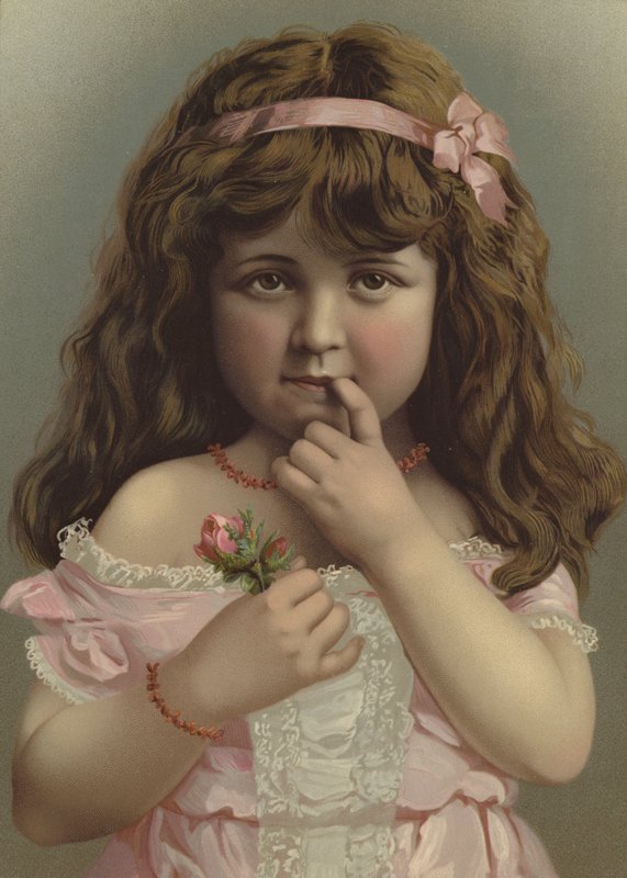 Retrato de una niña sosteniendo una flor (litografía en color) de European School