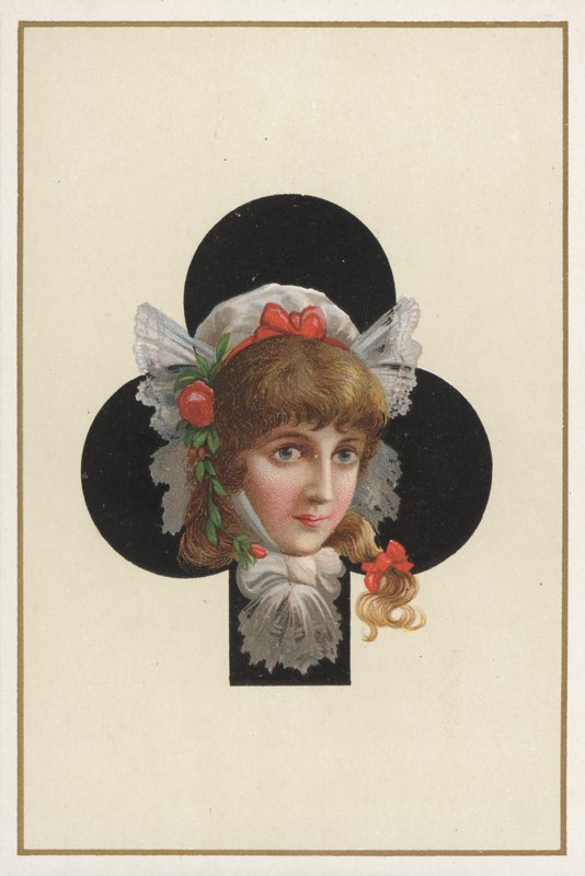 Retrato de una niña en un naipe (litografía en color) de European School