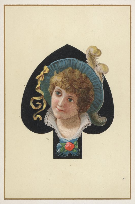 Retrato de una niña en un naipe (litografía en color) de European School