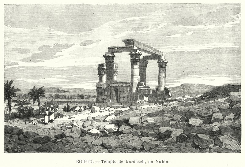 Quiosco romano de Qertassi, Nubia (litografía) de European School