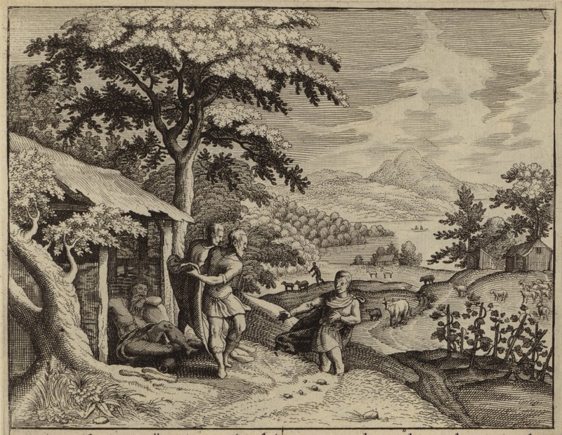 Sem y Jafet cubriendo la desnudez de su padre, Noé (grabado) de European School