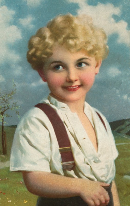 Niño sonriente (litografía en color) de European School