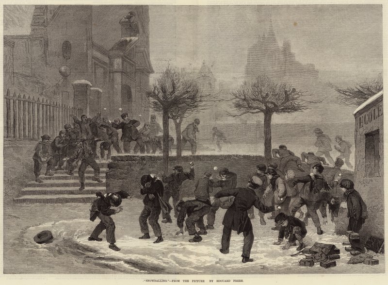 Lanzamiento de bolas de nieve (grabado) de European School