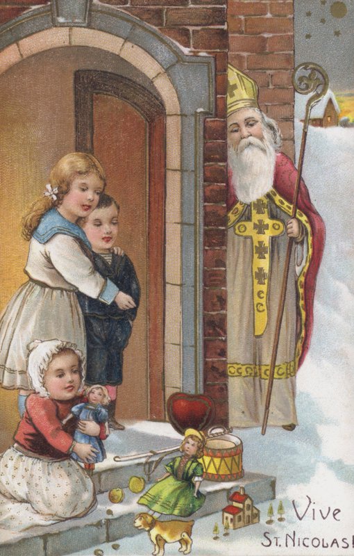 Tarjeta del día de San Nicolás (cromolito) de European School