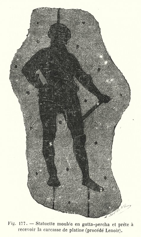 Estatuilla moldeada en gutapercha y lista para recibir la carcasa de platino, procedimiento Lenoir de European School
