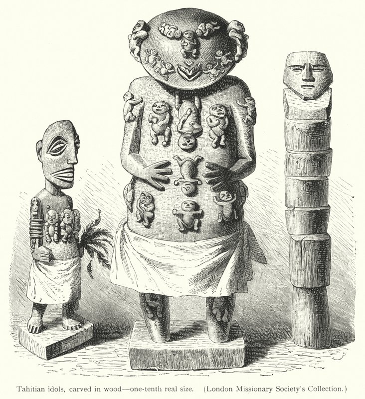 Ídolos tahitianos, tallados en madera de European School