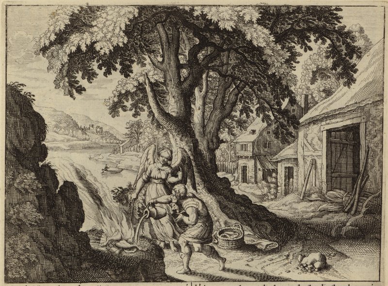 El Ángel del Señor apareciendo a Gedeón (grabado) de European School