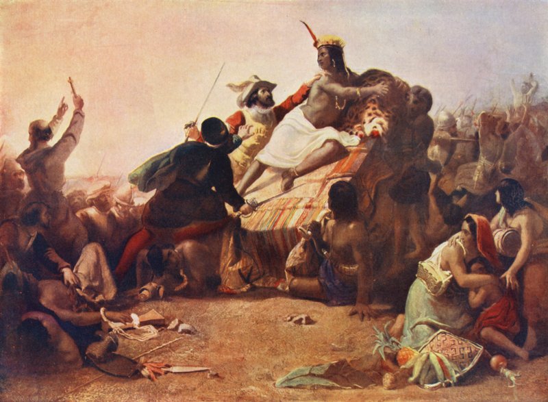 La Captura del Inca (litografía en color) de European School