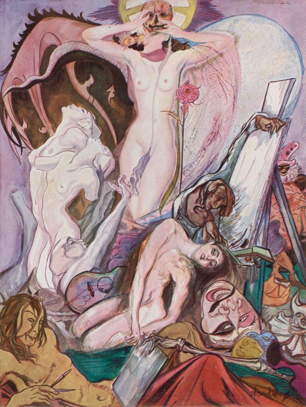 La muerte de los artistas (litografía en color) de European School