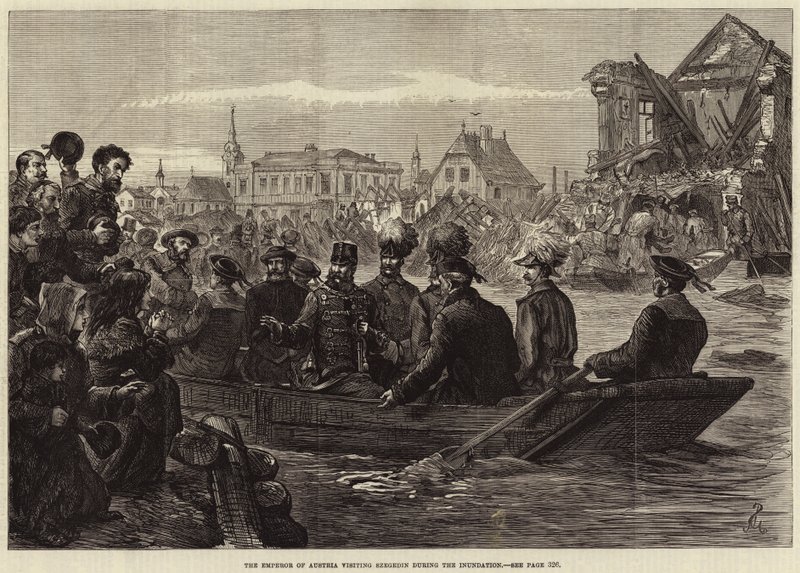 El emperador de Austria visitando Szegedin durante la inundación (grabado) de European School