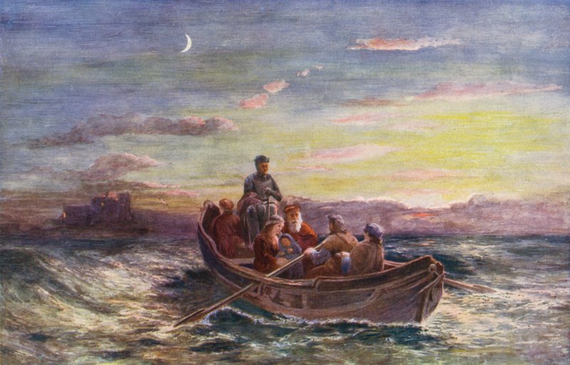 La huida de María, reina de Escocia, del castillo de Loch Leven (litografía en color) de European School