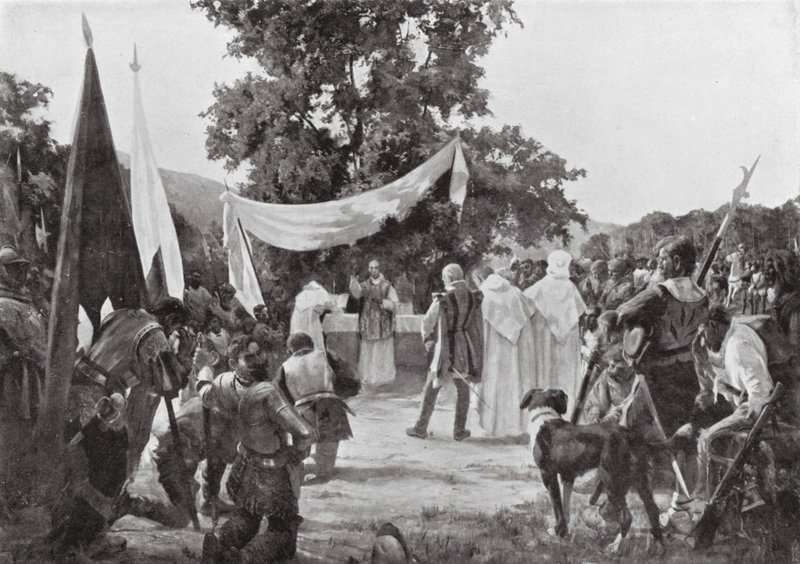 Primera misa celebrada en Chile (litografía) de European School
