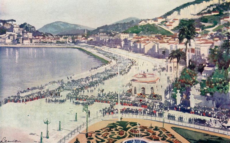 La Praia da Lapa y la Praca da Gloria, Un vistazo al Desfile Militar del 15 de noviembre, Aniversario de la Fundación de la República de Brasil (litografía en color) de European School
