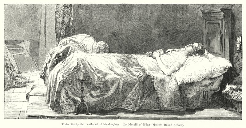 Tintoretto junto al lecho de muerte de su hija de European School