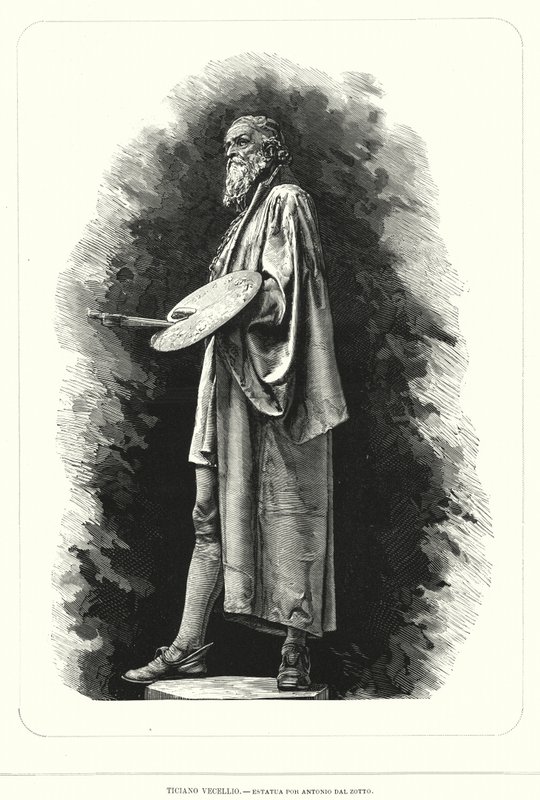 Estatua de Tiziano, artista del Renacimiento italiano, por Antonio dal Zotto de European School