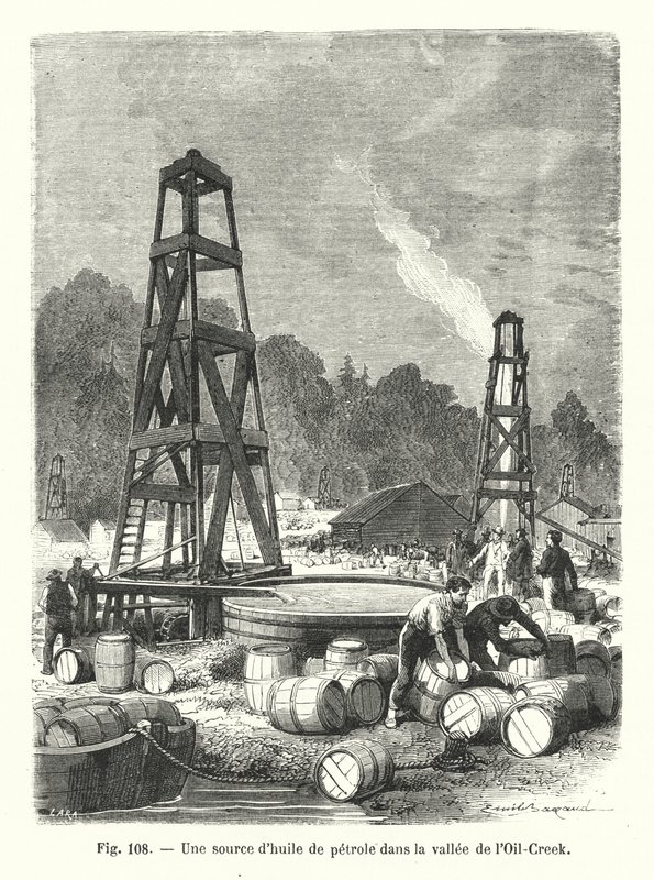 Una fuente de petróleo en el valle de Oil-Creek de European School