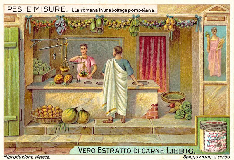 Pesando fruta en una tienda en Pompeya de European School