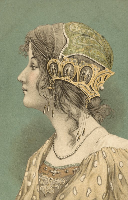 Mujer con gorro (litografía en color) de European School