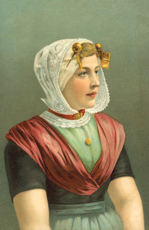 Mujer con traje tradicional (litografía en color) de European School