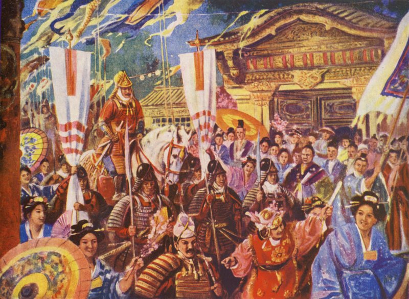 Yoritomo se convierte en Shogun, 1192 d.C. (litografía en color) de European School